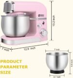 Kitchen in the box Stand Mixer,3.2Qt Small Electric Food Mixer,6 Speeds Portable Lightweight Kitchen Mixer for Daily Use with Egg Whisk,Dough Hook,Flat Beater (Pink) - Image 3