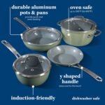 Sur La Table Kitchen Essentials 10 Piece PFA Free Non-Toxic Titanium Ceramic Nonstick Interior Forged Aluminum Cookware Pots and Pans Set - Green - Induction Compatible - Image 4