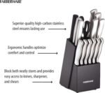 FARBERWARE 15-Piece Kitchen Knife Set with High-Carbon Stainless Steel Blades, Black Handles, Steak Knives, Wood Block, Razor Sharp and Ergonomic - Image 7