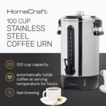 Homecraft 100-Cup Coffee Urn and Hot Beverage Dispenser with Dripless Faucet, Quick-Brewing, Stainless Steel - Image 3