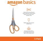 Amazon Basics Stainless Steel Scissors for Office, Crafts, Multipurpose, Sharp, Comfort Grip, PVD Coated, 3 Pack, Multicolor - Image 3
