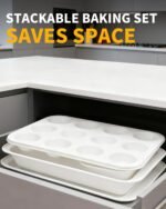 Nonstick Baking Pans Set, 19 PCS Stackable Bakeware Sets, Oven Pan Set Includes Baking Tray, Cookie Sheet, Cake Pans, Loaf Pan, Muffin Pan, Silicone Cups - Image 5