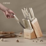 CAROTE 14 Pieces Knife Set with Block, Forged, High Carbon Stainless Steel Sharp Blade Block Knife Set, Dishwasher Safe Cutlery, Cream - Image 5