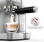 MAttinata Cappuccino Coffee Machine with Automatic Milk Frother, Compact Espresso Machine with Pressure Gauge, Stainless Steel Cappuccino Maker with for Home, Office - Image 3
