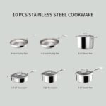 5-Ply 10 Pcs Stainless Steel Cookware Set, Pots and Pans Set, Frying Pans, Saucepans, Saute Pan and Stock Pot, Compatible with All Cooktops - Image 3
