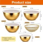 Gold Mixing Bowls with Lids Set, 4pcs Gold Stainless Steel Nesting Salad Mixing Bowls with Lid, Large Golds Strainer Basket 1.5, 2.0, 2.5, 4.0 Qt for Mixings Serving Food - Image 3