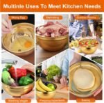 Gold Mixing Bowls with Lids Set, 4pcs Gold Stainless Steel Nesting Salad Mixing Bowls with Lid, Large Golds Strainer Basket 1.5, 2.0, 2.5, 4.0 Qt for Mixings Serving Food - Image 4