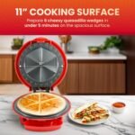 Elite Gourmet EQD-118 Electric Non-Stick 11" Quesadilla Maker, Easy-Slice 6-Wedge, Grilled Cheese Corn Flour Tortilla Snacks, Red - Image 3