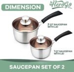 Herogo 1 Quart & 2 Quart Saucepan Set with Lid, 18/10 Stainless Steel Sauce Pan Pot, 2Qt 1Qt Saucepan for Home Kitchen Restaurant, Dishwasher Safe - Image 3