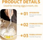 Seamless Dough Whisk, Stainless Steel Danish Whisks, Bread Whisk, Sour Dough Tools for Sourdough, Pizza, Cookies, Pancake, Waffle (1, Silver) - Image 4