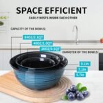 HASENSE Ceramic Mixing Bowls Set for Kitchen, Handmade Serving Dishes for Entertaining, 2.1/1.0/0.5 Qt Deep Microwave Safe Nesting Bowls for Storage and Baking, Blue - Image 3