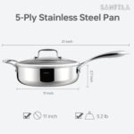 4.5 QT 5-Ply Stainless Steel Saute Pan with Lid, Compatible with All Cooktops, Dishwasher Safe - Image 3