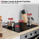 Karinear 30 Inch Induction Cooktop, 4 Burners Electric Cooktop With Touch Control, 9 Power Level Drop-in Induction Stove top, Child Safety Lock & Timer, 7200w,220V, No Plug(come with a pot) - Image 4