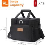 Lifewit Medium Lunch Bag Insulated Lunch Box Soft Cooler Cooling Tote for Adult Men Women, Black 12-Can (9L) - Image 4