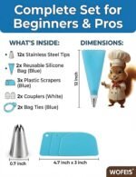 Piping Bags and Tips Set, Reusable Cake Decorating Supplies with 2 Reusable Bags, 12 Icing Tips, 2 Silicone Rings, 2 Couplers and 3 Scrapers, Cake Baking Tools for Cookie Icing Cupcakes - Image 4