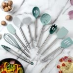 COOK WITH COLOR Silicone Cooking Utensils, Kitchen Utensil Set, Easy to Clean Silicone Kitchen Utensils, Cooking Utensils for Nonstick Cookware, Kitchen Gadgets Set, 10 Pieces, Teal - Image 3