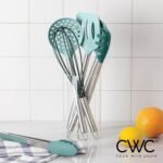 COOK WITH COLOR Silicone Cooking Utensils, Kitchen Utensil Set, Easy to Clean Silicone Kitchen Utensils, Cooking Utensils for Nonstick Cookware, Kitchen Gadgets Set, 10 Pieces, Teal - Image 5