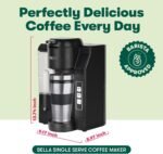 BELLA Single Serve Coffee Maker, Dual Brew, K-cup Compatible - Ground Coffee Brewer with Removable Water Tank & Adjustable Drip Tray, Perfect for Travel Mug - Image 3