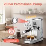 20 Bar Espresso Machine, Adjustable Espresso Machine with Milk Frother, Espresso Maker with Removable Water Tank, Compact Size for Home & Office, Cup Warmer for Home Barista - Image 3