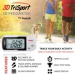 Realalt 3DTriSport Walking 3D Pedometer with Clip & Strap, eBook Included 30 Days Memory Accurate Step Counter, Walking Distance Miles/Km, Calorie Counter, Daily Exercise Time Monitor - Image 3