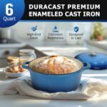 Mueller 6qt Enameled Cast Iron Dutch Oven, Heavy-Duty Casserole and Braiser Pan with Lid and Knob, Oven-Safe up to 500° F & Across All Cooktops, Aqua Blue - Image 3