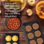 5-Piece Kitchen Non-Stick Baking Pan Set, Including Round/Square Cake Pan, Muffin Pan, Bread Pan, Baking Pan, and Baking Sheet, Durable and Scratch-Resistant Baking Set, Black - Image 5