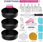RICCLE 138PCs Round Cake Pans Sets for Baking, 3 x 8 Inch Pan Set, Piping Bags and Tips Set, Cake Leveler, Icing Spatula, Cupcake Liners, Baking Supplies, Decorating Kit, Baking Tools - Image 3