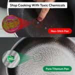 Plateful Titanium Pan For Cooking 12" - Pure, No Coating Non-Stick Titanium Cookware, Frying Pans, Hammered Pan, Safe For Oven, Induction & Cooktops Up To 750°F, Includes Lid - Image 4
