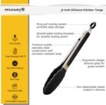 Serving Tongs 9-Inch Cooking Tongs with Silicone Tips, Set of 3 (Black) - Image 3