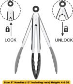 Serving Tongs 9-Inch Cooking Tongs with Silicone Tips, Set of 3 (Black) - Image 4