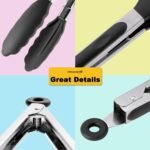 Serving Tongs 9-Inch Cooking Tongs with Silicone Tips, Set of 3 (Black) - Image 5