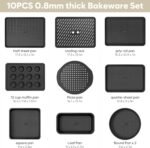 10-Piece Nonstick Baking Pan Set, 0.8MM Thick Stackable Bakeware Sets Including Cookie Sheets for Baking, Cooling Rack, Muffin Pan, Cake Pan, Pizza Pan, Loaf Pan - Image 3