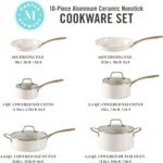 Martha Stewart Lockton Premium Non stick Non Toxic PFA Free Ceramic Interior 10 Piece Heavy Gauge Enamel Aluminum Pots and Pans Cookware Set - Linen White w/Gold Handle - Image 3