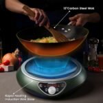 1700W 120V Wok Induction Cooktop,Non-Pulse Heating,16 Levels,18H Timer,13.4" Nitrided Carbon Steel Wok Set w/Lid&Steaming Rack,Round-Bottom Wok+ Flat Pan Compatible ( - Image 4