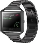Metal Bands Compatible with Fitbit Blaze Large,Frame Housing+Stainless Steel Bracelet Replacement Accessory Strap Watch Band for Smart Fitness Watch (Black Steel+Frame) - Image 3