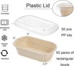 Yesland 50 Pack Take Out Food Containers with PP Lid, 33 Oz Rectangular Disposable Paper Bowls Soup Serving Bowls, Meal Prep Food Containers for Salad, Leftovers - Image 3