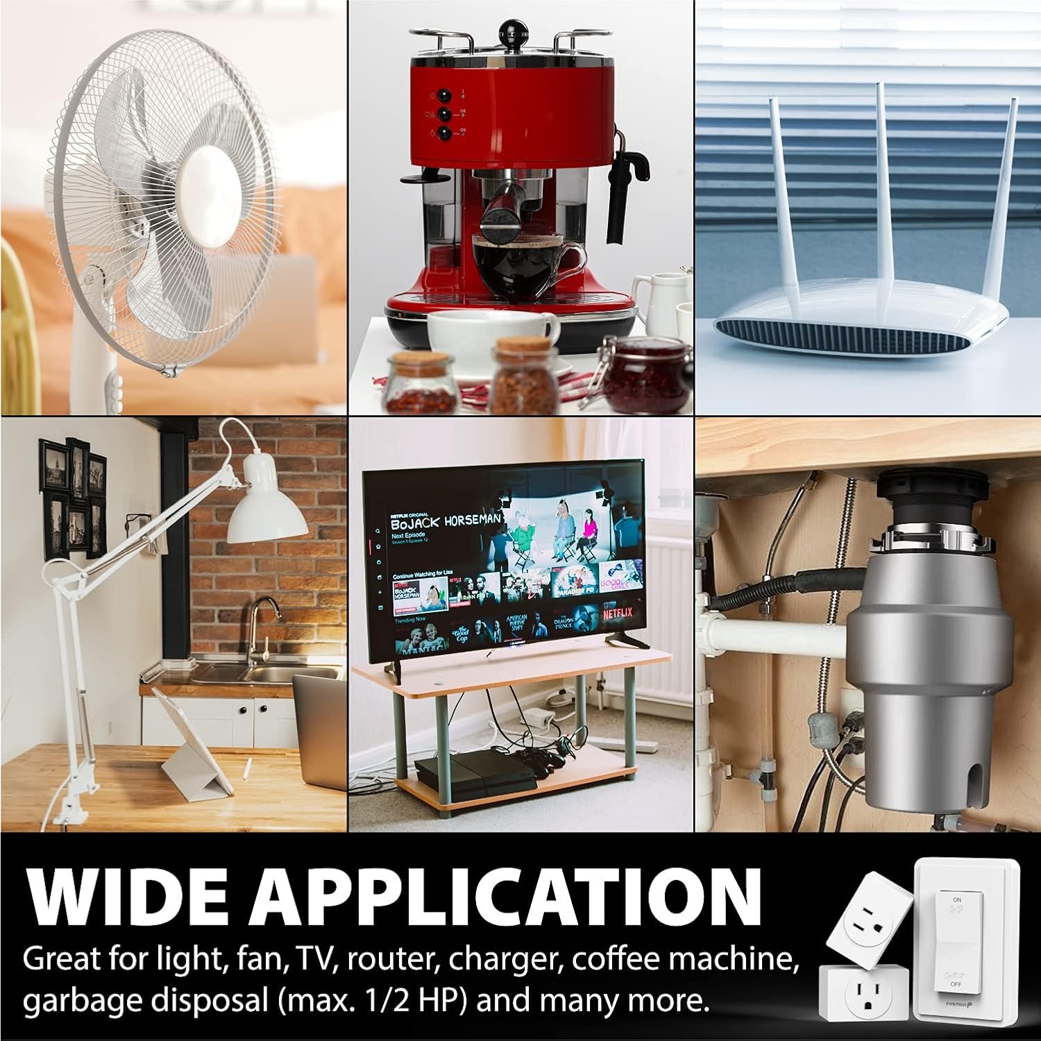 Fosmon Wireless Remote Control Electrical Outlet Switch (2 Pack) - ETL Listed, (15A, 125V 1875W) Remote Light Switch Outlet Plug with Braille (On/Off) Mark for Lamp, Lights, Fans, Expandable - Image 4