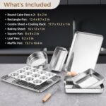 E-far 9-Piece Baking Pan Set, Stainless Steel Bakeware Sets for Sheet Cake Cookie Loaf Muffin, Include Baking Sheet, Round Square Rectangle Baking Pan & Cooling Rack, Dishwasher Safe - Image 3