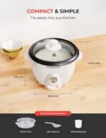 CUCKOO One Touch Rice Cooker 3-Cup (Uncooked) / 6-Cup (Cooked), Mini Rice Cooker & Warmer with Steamer Tray, Versatile Grain Cooker, Soup Maker, Auto Keep Warm, White (CR-0301C) - Image 4