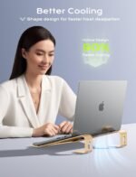 Aluminum Laptop Stand, Notebook Stand with Wrist Rest, Ergonomic Detachable Laptop Mount, Computer Stand Compatible with 10-17'' All Laptops Such as MacBook Air Pro/HP/Dell/Lenovo, Gold - Image 4