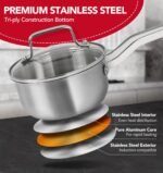 MICHELANGELO Stainless Steel Pot Set - 1QT & 2QT & 3QT Stainless Steel Sauce Pan with Lid, Induction Saucepan Set, Small Pots for Cooking - 6 Pcs - Image 3