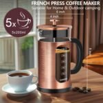 French Press Coffee Maker 34oz / 1 Quart 304 Stainless Steel Coffee Press,with 4 Filters System, Heat Resistant Thickness Borosilicate Glass, Brewed Coffee Pot (Copper) - Image 3