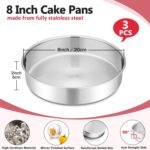 P&P CHEF 8 Inch Round Cake Pan Set of 3, Stainless Steel Round Baking Layer Pans Bakeware for Layer Birthday Cake, Fit Oven/Pots/Pressure Cooker, Leakproof & Dishwasher Safe, Silver - Image 3