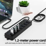 USB hub,7 Port USB 3.0 Hub,VEMONT USB Splitter with Individual On/Off Switches and Lights, 4ft/1.2m USB HUB Long Cable, USB Extension for Laptop and PC Computer - Image 4