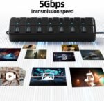 USB hub,7 Port USB 3.0 Hub,VEMONT USB Splitter with Individual On/Off Switches and Lights, 4ft/1.2m USB HUB Long Cable, USB Extension for Laptop and PC Computer - Image 5