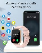 RUIMEN Smart Watches for Men Women (Answer/Make Calls, 2 Bands Included), 1.8" Smartwatch for iOS/Android Phones, Fitness Tracker Heart Rate/Sleep Monitor Digital Watch Waterproof Pink - Image 3