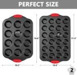 Tiawudi Muffin Pan, Nonstick Cupcake Pan Set, 2 Pack Heavy Duty Muffin Tins for Baking, 12-Cup Regular and 24-Cup Mini Bareware Tray with Silicone Grip Handles - Image 3