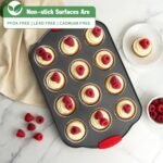 Tiawudi Muffin Pan, Nonstick Cupcake Pan Set, 2 Pack Heavy Duty Muffin Tins for Baking, 12-Cup Regular and 24-Cup Mini Bareware Tray with Silicone Grip Handles - Image 4