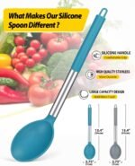 Pack of 2 Large Silicone Cooking Spoon Non Stick Solid Basting Spoons Heat-Resistant Kitchen Utensils for Mixing Serving (Gray-Blue) - Image 3