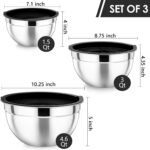 P&P CHEF Black Mixing Bowls with Lids, Set of 3, Stainless Steel Salad Nesting Bowl for Mixing, Storing, Prepping, Airtight & Stackable, Size 4.6/3 /1.5 QT - Image 3